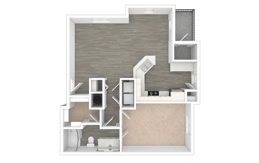 A1 - 1 bedroom floorplan layout with 1 bathroom and 788 square feet (Unfurnished, 3D)