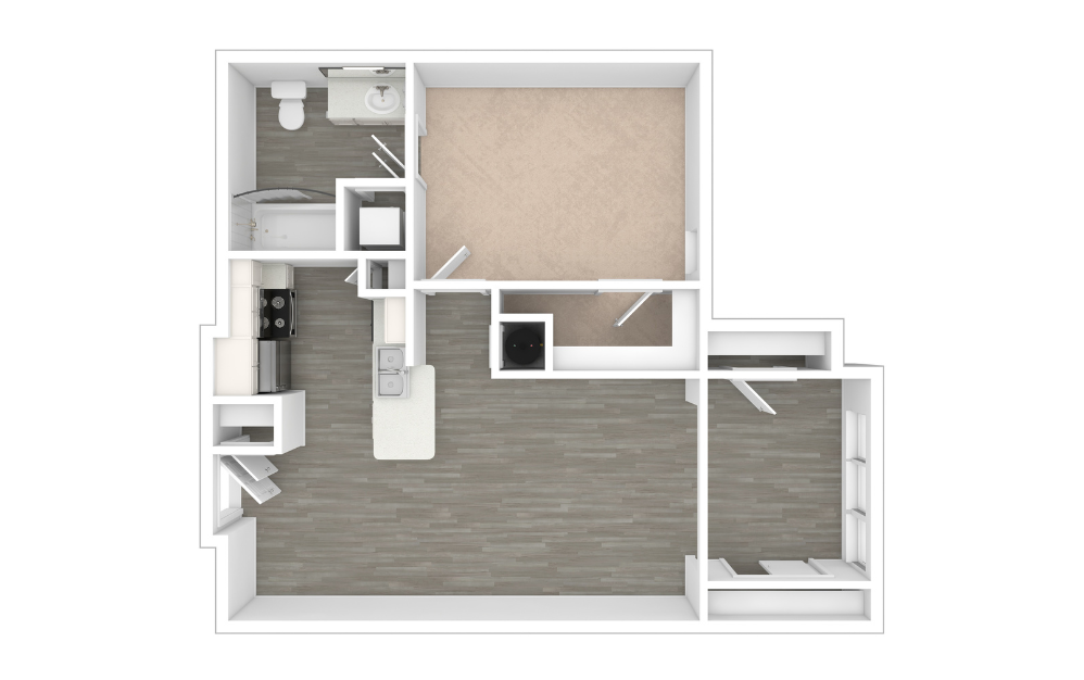 A2 - 1 bedroom floorplan layout with 1 bathroom and 801 square feet (Unfurnished, 3D)