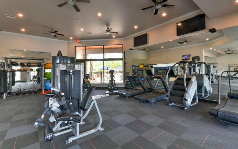 a gym with treadmills