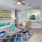 a living room with a fan